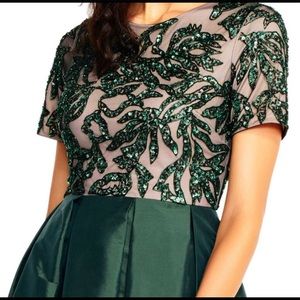 Adrianna Papell Beaded Mesh & Taffeta Emerald Gown